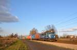 EU07-349 der PKP Cargo mit einem Containerzug am 02.12.2013 bei Tychy (Tichau)