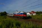 370 002  EM-Russland  mit EC 42 von Warschau nach Berlin am 20.07.2012 unterwegs bei Slubice.