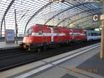 Die dnische EM-Sonderlok der PKP am Abend des 4.8.2012 auf dem Hauptbahnhof in Berlin kurz nach ihrem Eintreffen aus Warschau.