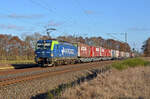 Mit einem KLV-Zug der polnischen Spedition Erontrans rollte 370 056 der PKP Cargo am 02.03.25 durch Jütrichau Richtung Magdeburg.