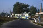 Gorzow Tw 203 ex Kassel 278 ist in der Aleja 11 Listopada stadteinwrts unterwegs, 11.10.1991.