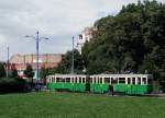 STRASSENBAHNBETRIEBE IN POLEN
Historische Strassenbahnen POSEN
Motorwagen 602 mit Beiwagen 456 aufgenommen am 16. August 2014.  
Foto: Walter Ruetsch