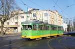 Polen / Straßenbahn Posen: Duewag GT8 - Wagen 692 (ehemals Düsseldorf) aufgenommen im Januar 2015 an der Endstelle  Staroleka  in Posen.