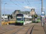 Die neue SWING-Tram in Stettin, Szczecin. Kann jemand die Schrift im Zugzielanzeiger bersetzen? Sonst fuhr die SWING-Bahn als Linie 7 von Basen Gorniczy nach Krzekowo
28.05.2011