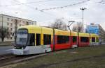 Polen / Straßenbahn Lodz: Bombardier 3000 Flexity Outlook C - Wagen 1203 aufgenommen im März 2015 an der Haltestelle  Pabianicka - R. Lotn. Lwowskich  in Lodz.