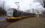 Polen / Straßenbahn Lodz: PESA 122N - Wagen 1858 aufgenommen im März 2015 an der Haltestelle  Pabianicka - R.