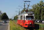 Der Tw.101, der 2004 von der Wiener Straßenbahn als E1 4488 übernommen wurde, befindet sich als einziger Wagen seiner Reihe noch weitgehend im Originalzustand seines Abgabebetriebes. (ul. Broniewskiego, 18.08.2021)