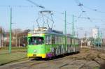 Polen / Straßenbahn Posen: Duewag GT8 - Wagen 701 (ehemals Düsseldorf) aufgenommen im Januar 2015 an der Haltestelle  Rondo Staroleka  in Posen.