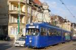 Polen / Straßenbahn Posen: Duewag GT8 - Wagen 703 (ehemals Düsseldorf) aufgenommen im Januar 2015 an der Haltestelle  Most Teatralny  in der Innenstadt von Posen.