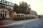 Straßenbahn Poznan: N 313 ist im September 1976 als Linie 5 nach Gorczyn auf der Glogowska am Messegelände unterwegs