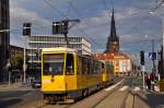 Tatra T6A2D Wagen: 217 bei tiefstehender Sonne bei  Szczecin Brama Portowa  (08.08.2012).