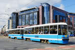 25. September 2018, Polen, Wroclaw (Breslau), Tw 2268 und 2269 auf der Linie 3. 1974–1994 wurde der 105Na von Konstal (heute „Alstom Konstal S. A.“) in Chorzów hergestellt. Er wurde in verschiedenen Varianten modernisiert.