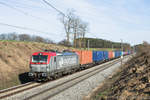 193 508 oder EU 46-508 von PKP-Cargo mit einem Containerzug am 25.03.2017 bei Alberndorf.