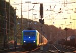 189 804 ES64F4-804 von PKP Cargo steht in Aachen-West mit einem Fiat-Autozug aus Polen in der Abendsonne am 2.7.2012.