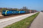 PKP Cargo 189 153 und 189 842 sind mit dem  Containerzug 42089 in Richtung Süden unterwegs. Die Aufnahm enetstand am 28.03.2014 bei Stillfried an der March.