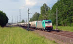 Die für das polnische Unternehmen Transchem fahrende 186 133 alias 270 007 führte am 27.05.18 einen Silozug durch Muldenstein Richtung Bitterfeld.