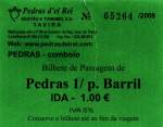 SANTA LUZIA de Tavira (Distrikt Faro), 17.02.2010, Fahrkarte für die Inselbahn von Praia do Barril auf der Ilha de Tavira nach Pedras d'el Rei bei Santa Luzia; auf der Fahrkarte steht es allerdings umgekehrt