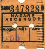 NAZARÉ (Distrikt Leiria), August/September 1985, Einzel-Ticket für den Ascensor de Nazaré, einer Zahnradbahn, die auf einer 318 Meter langen Strecke mit einer Steigung von 42 % einen