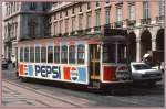 Lissabon Praa do Comrcio. Da wo heute die neuen Gelenkwagen von Siemens verkehren, fuhren 1992 die vierachsigen Wagen der Flachlandlinie 15 entlang des Tejo. (Archiv 06/92)