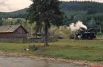 764-443 der Waldbahn Moldovita bei Rangierarbeiten auf ihrer Bergfahrt nach Rasca Arsuri (August 1992)