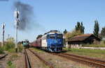 62 0741-4 mit dem R 11400 (Valea lui Mihai-Oradea) sowie 60 1372-1 und 60 1345-2 mit einem Getreidezug in Sacueni Bihor 31.8.16