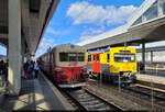 Französischer und deutscher Dieseltriebzug in einem rumänischen Bahnhof: das gibt es in Arad (RO).