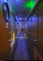 Im Schlafwagen des  Dacia -Nachtzugs kehrt bei Simeria (RO) Nachtruhe ein...