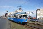 Rumänien / Straßenbahn (Tram) Arad: Duewag GT6 - Wagen 35 (ehemals Innsbruck, ehemals Bielefeld) der Compania de Transport Public SA Arad (CTP Arad SA), aufgenommen im März 2017 im Stadtgebiet von Arad.