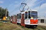 Rumänien / Straßenbahn Braila: KT4D - Wagen 9050 (ehemals Berlin) als Linie 25 zum Lacul Sarat in der Strada Grigore Alexandrescu.