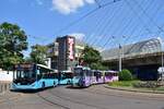 Ein Paradiesvogel am Gara Basarab. Triebwagen 136 f�hrt in bunter Lackierung der Sweet Damage Crew durch die Stadt und ist hier auf der Linie 44 von Gara Basarab nach Cartier Giulesti unterwegs. Nach kurzer Pause geht wieder zur�ck nach Cartier Giulesti.

Bukarest 03.08.2026