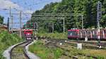 Begegnung im Bahnhof Predeal. Zwei Züge der RegioTrans, einer in Richtung Brasov, gezogen von der 91-53-0-425576-2, der andere in Richtung Bukarest, gezogen von der 91-53-0-425581-2 begegnen sich am 16.08.2017.