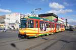 Rumänien / Straßenbahn (Tram) Arad: Duewag M8S - Wagen 1003 (ehemals Essen) der Compania de Transport Public SA Arad (CTP Arad SA), aufgenommen im März 2017 im Stadtgebiet von Arad.