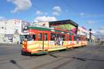 Rumänien / Straßenbahn (Tram) Arad: Duewag GT8 - Wagen 1751 (ehemals Essen) der Compania de Transport Public SA Arad (CTP Arad SA), aufgenommen im März 2017 im Stadtgebiet von Arad.