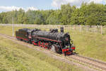 Die Dampflokomotive ФД20-2109 (FD20-2109) fährt auf dem Testring in Schtscherbinka am 25. August 2019. Die Lokparadeprobe für Eisenbahnausstellung PRO//Dwizheniye EXPO.