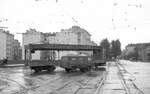 Leningrad Tram__Interessantes Güter-Fahrzeug in der Stadt unterwegs.__10-1977