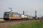 Mit einem Containerzug aus Krefeld-Linn fuhr am Morgen des 11.04.2017 die 241.005  Solo  bei Hügelheim über die KBS 703 durchs Rheintal in Richtung Schweizer Grenze.