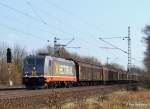 241 002-3  Skywalker  von Hectorrail hat am 20.03.11 einen langen Schiebewandwagenzug am Haken und bringt diesen Richtung Padborg.