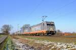 Hector Rail 241 003  Organa  und 241 011  C-3PO  schleppen einen KLV-Zug am 16.02.16 bei Diepholz in Richtung Osnabrück.