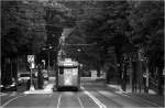 Impression von der Musuemstraenbahn Djurgardslinjen, unterwegs auf der Insel Djurgarden Richtung Innenstadt.