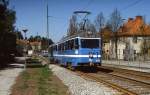 Tw 309 der Nockebybahn mit Steuerwagen Mitte Mai 1988 auf dem Weg nach Nockeby