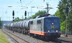 Hectorrail mit  162.009/Fassbinder  (NVR-Nmmer: 91 80 6 151 128-6 S-HCTOR) und Kesselwagenzug (leer) Richtung Stendel am 24.06.19 Saarmund Bahnhof.