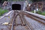 Doppelte Gleisverbindung im Bahnhof lvik, Richtung Stora Essingen. Die Zge wenden hier in der Regel am Bahnsteig, das 2. Bahnsteiggleis wird z.Zt nur fr Fahrten vom und zum Bw benutzt. Entsprechend wenig ist das im Vordergrund rechts liegende Gleis befahren.