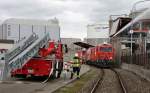 Anlsslich der Grenzberschreiteten Feuerwehrbung im Hafen von Birsfelden, nahm auch der Lschzug der SBB der in Basel Stationiert ist Teil.