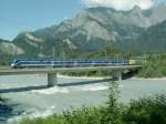 Exot:Siemens Mess-und Versuchszug mit neuen Wagen fr die Israel Railways(IR)am 09.07.08 auf der Rheinbrcke bei Bad Ragaz