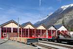Mont-Blanc-Express__Betriebswerk der TMR in Vernayaz. Hinter den Hallentoren sind verschiedenste Tw-'Gesichter' zu erkennen.__28-02-2026 