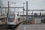 Am 25.10.2014 fuhr der beschmierte TGV POS 4412 als TGV Lyria (Zürich HB - Paris Gare de Lyon) in den Bahnhof von Basel SBB ein.
