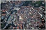 Altstadt von Chur mit der Haltestelle (roter Pfeil) Chur Stadt der Arosabahn. (09.08.2012)