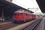 Im April 1979 ist der ABDeh 2/4 23 der Rorschach-Heiden-Bergbahn mit dem B4 14 II (ex Wohlen-Meisterschwanden-Bahn 25) im Bahnhof Rorschach eingetroffen