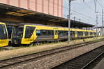 Britische Class 777 von Stadler für Merseyrail Liverpool am Bahnhof St. Margrethen. Aufgenommen 22.6.2023.