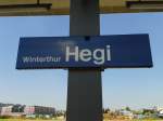 Bahnhofsschild von Winterthur Hegi am 24.7.2015